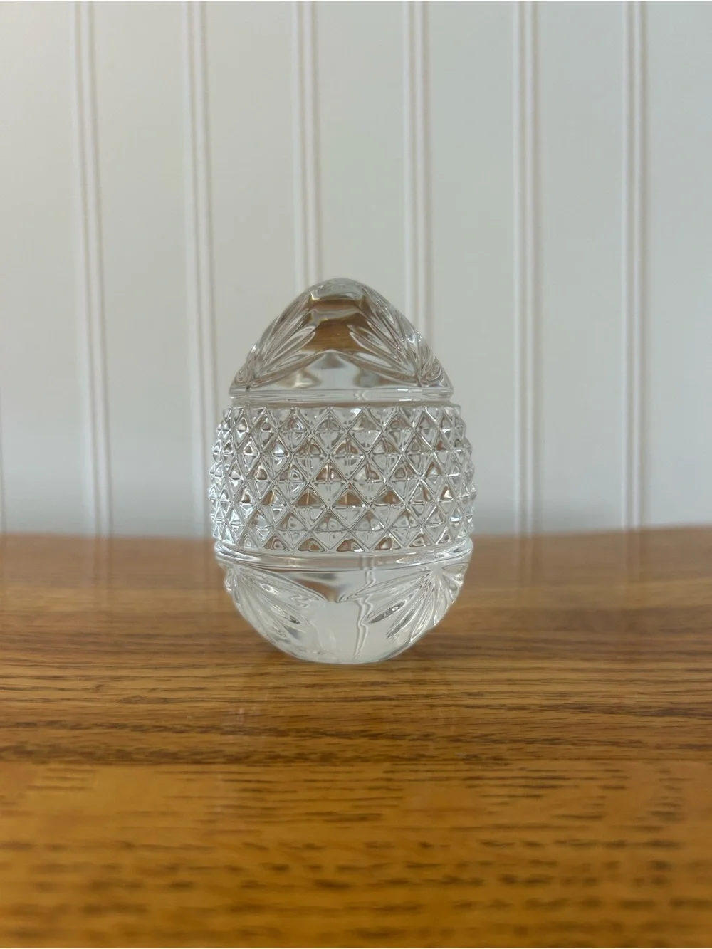 Vintage French diamond-cut lead crystal egg shaped paperweight